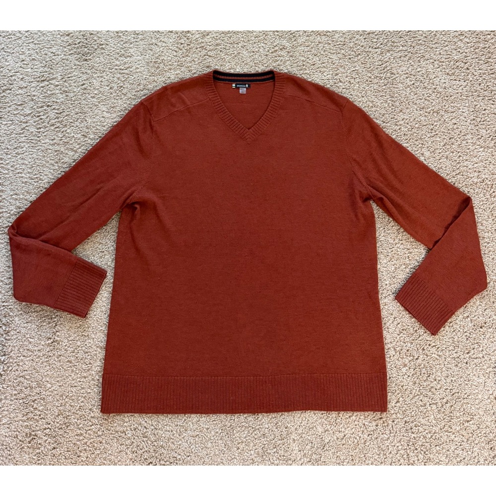 Smartwool Mens XL Merino Wool Blend V-Neck Sweater Rust Orange RN116388
